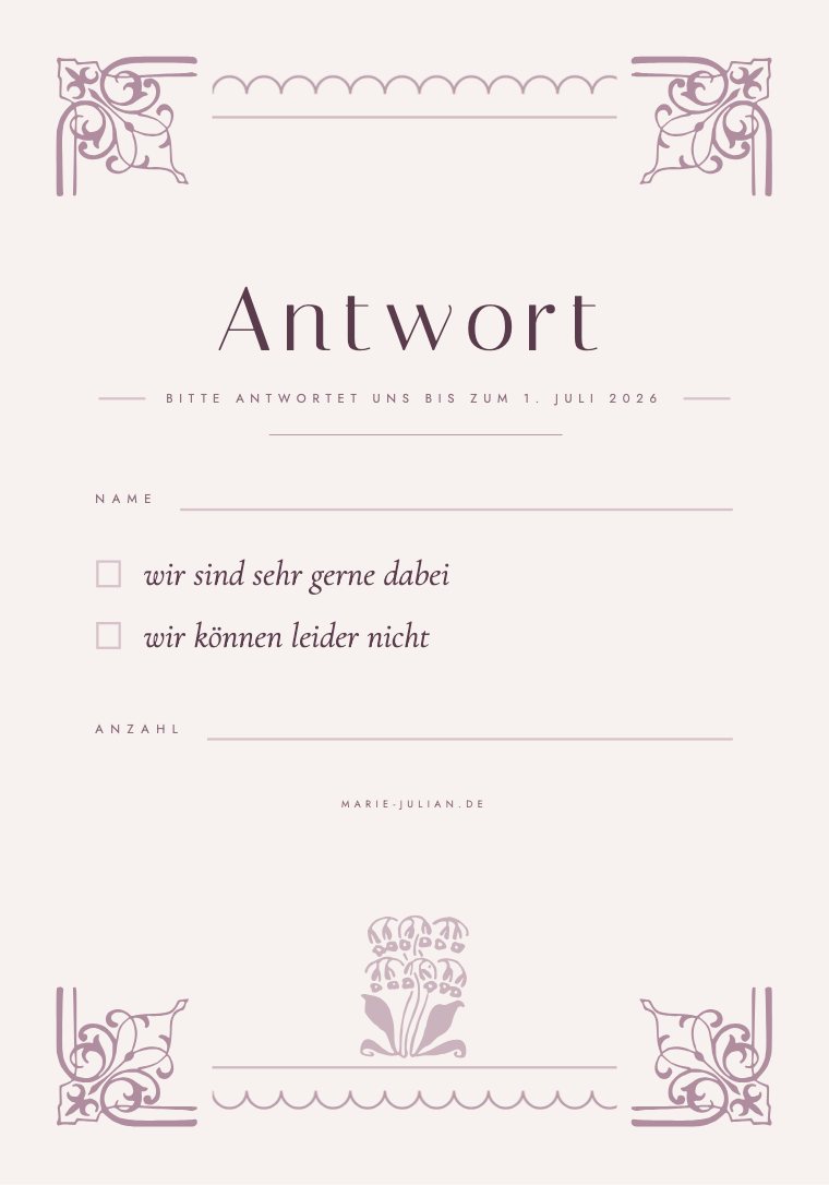Antwortkarte, Vorlage Fiore, Farbwelt Plum & Dust