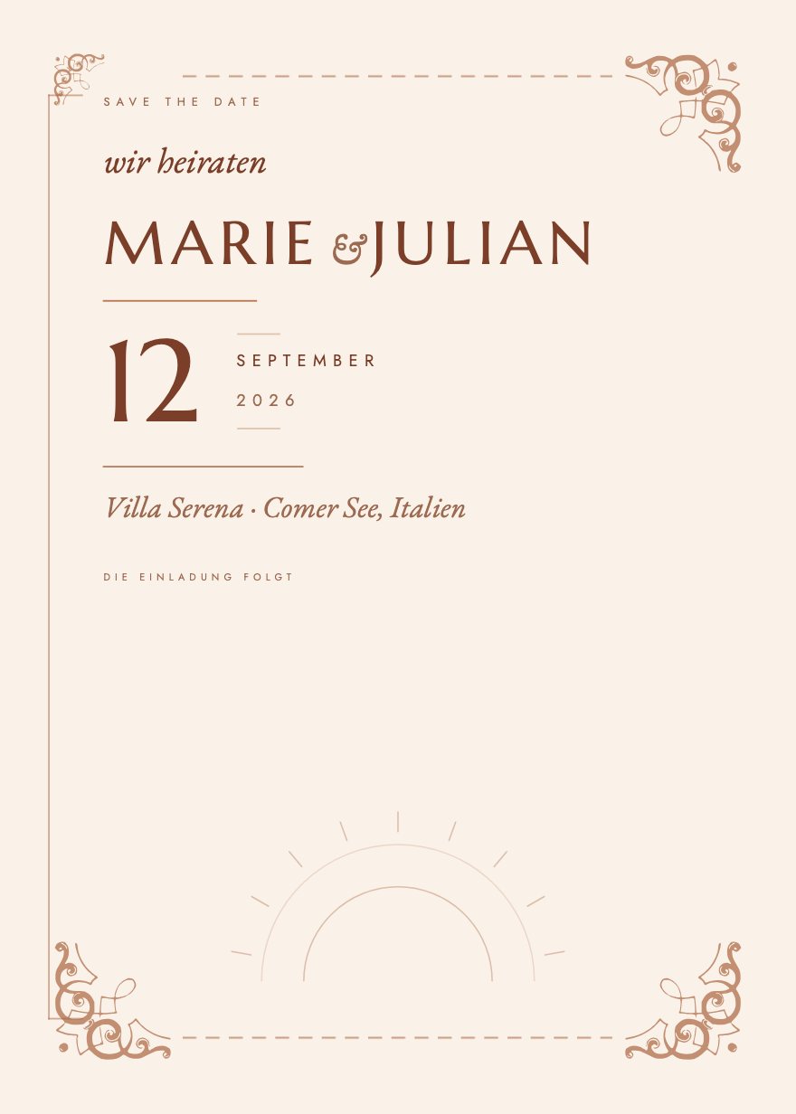Save-the-Date-Karte, Vorlage Marisol, Farbwelt Terracotta & Cream