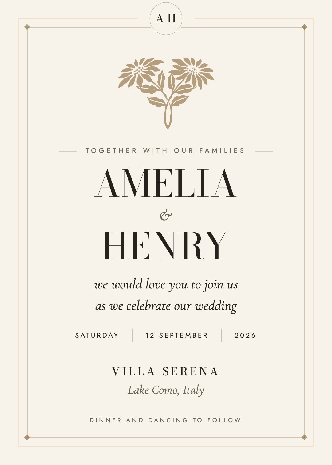 Wedding invitation, Serena template, Ivory & Ink palette