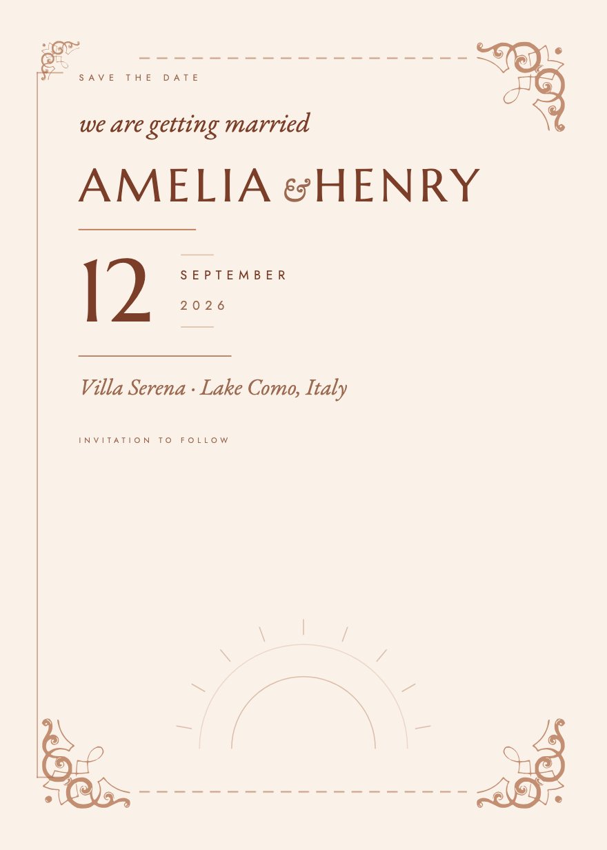 Save the date card, Marisol template, Terracotta & Cream palette
