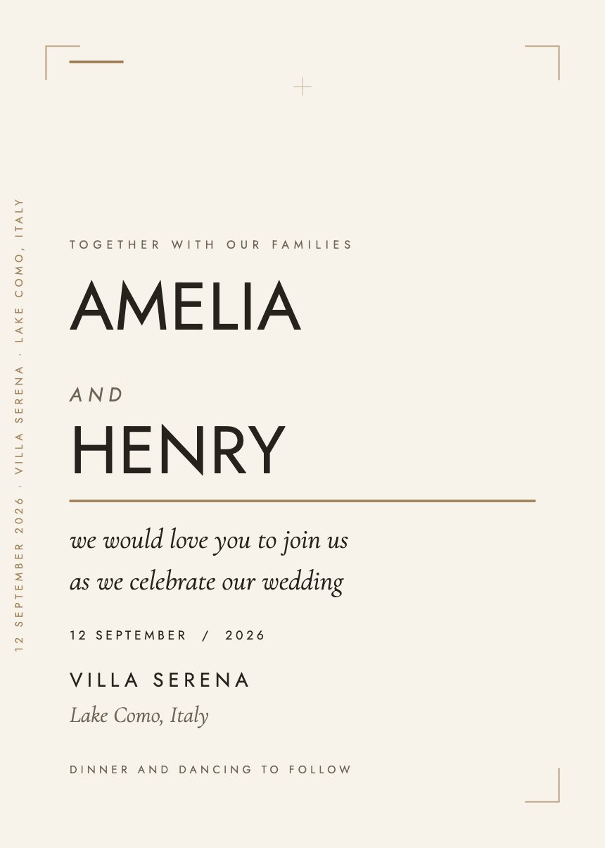 Wedding invitation set in the Ada template