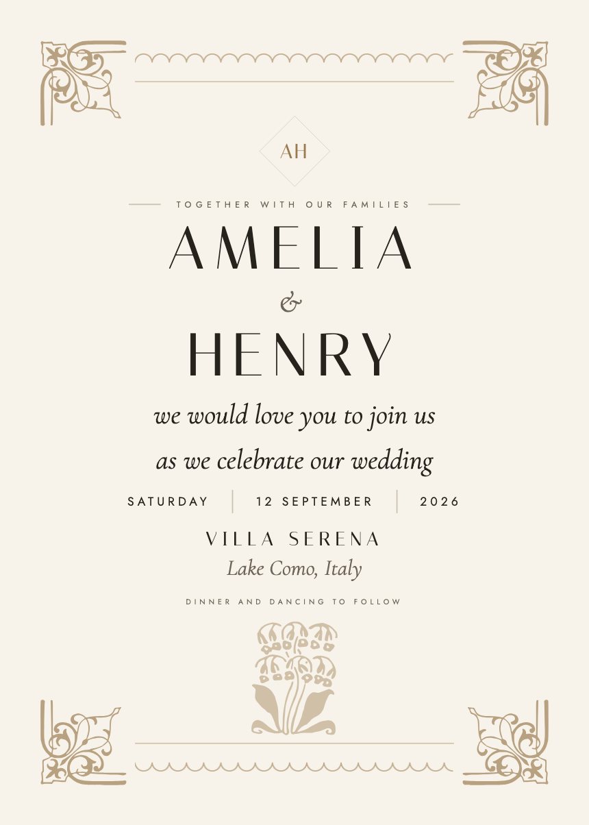 Wedding invitation set in the Fiore template