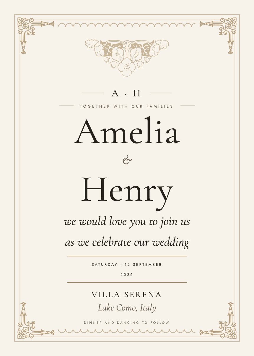 Wedding invitation set in the Lucia template