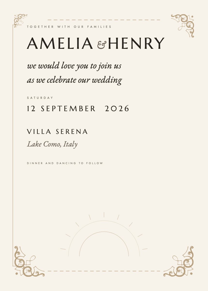 Wedding invitation set in the Marisol template