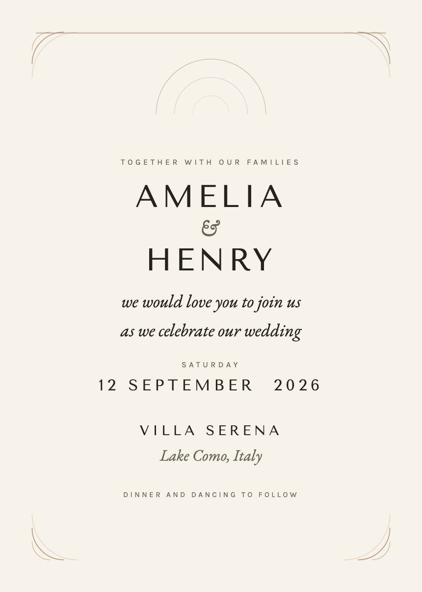Wedding invitation set in the Nordis template