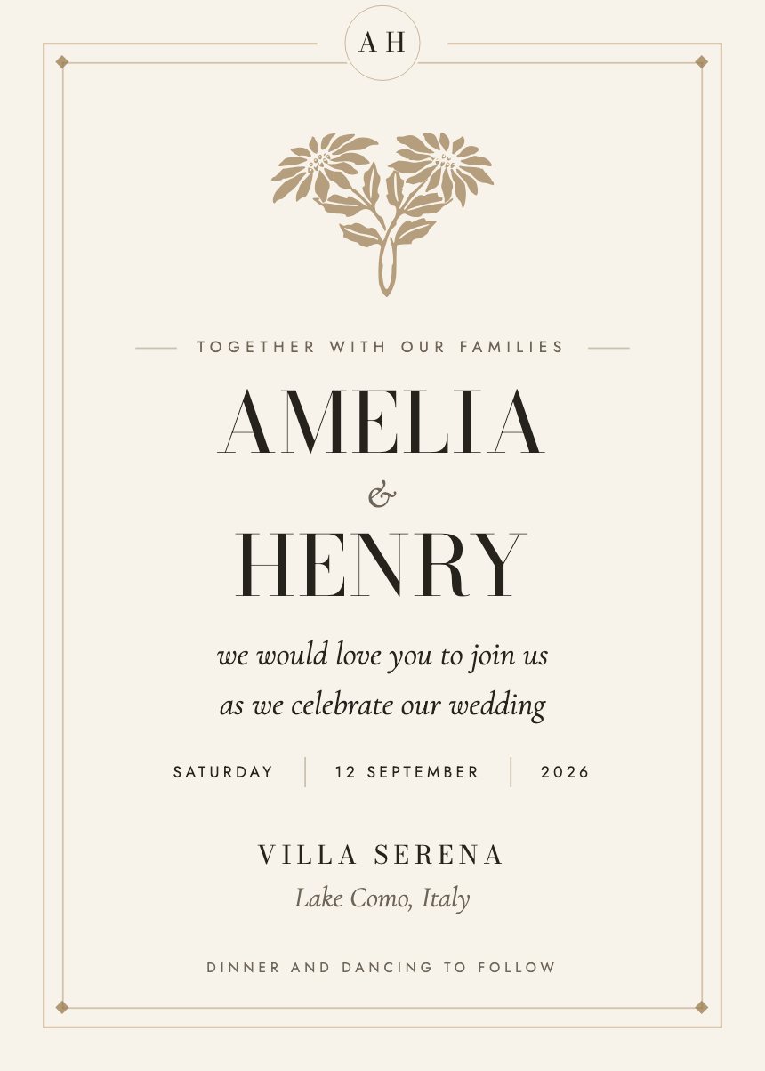 Wedding invitation set in the Serena template