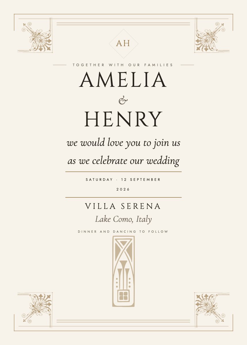 Wedding invitation set in the Vera template