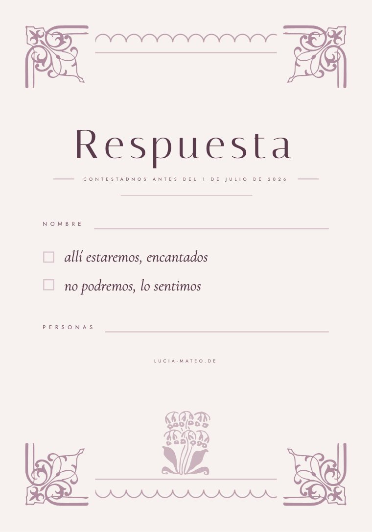 Tarjeta de respuesta, plantilla Fiore, paleta Plum & Dust