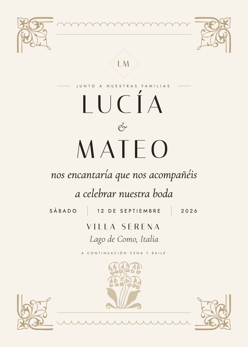 Invitación de boda con la plantilla Fiore
