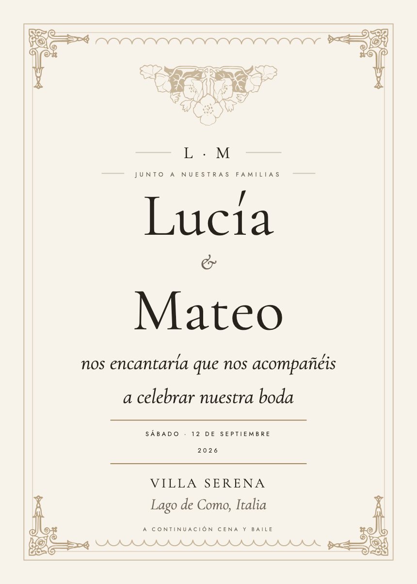 Invitación de boda con la plantilla Lucia